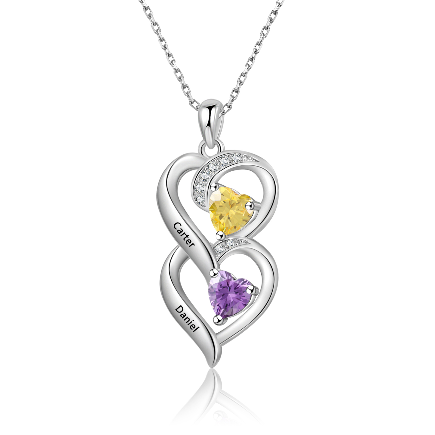 2 Name - Personalized Love Necklace with Customized Name and Birthston