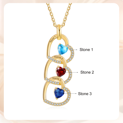 3 Names-Personalized Hearts Necklace Custom Birthstone Necklace Gifts for Mom
