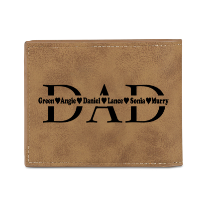 6 Names - Personalized Photo Custom Leather Men's Wallet as a Father's Day Gift for Dad