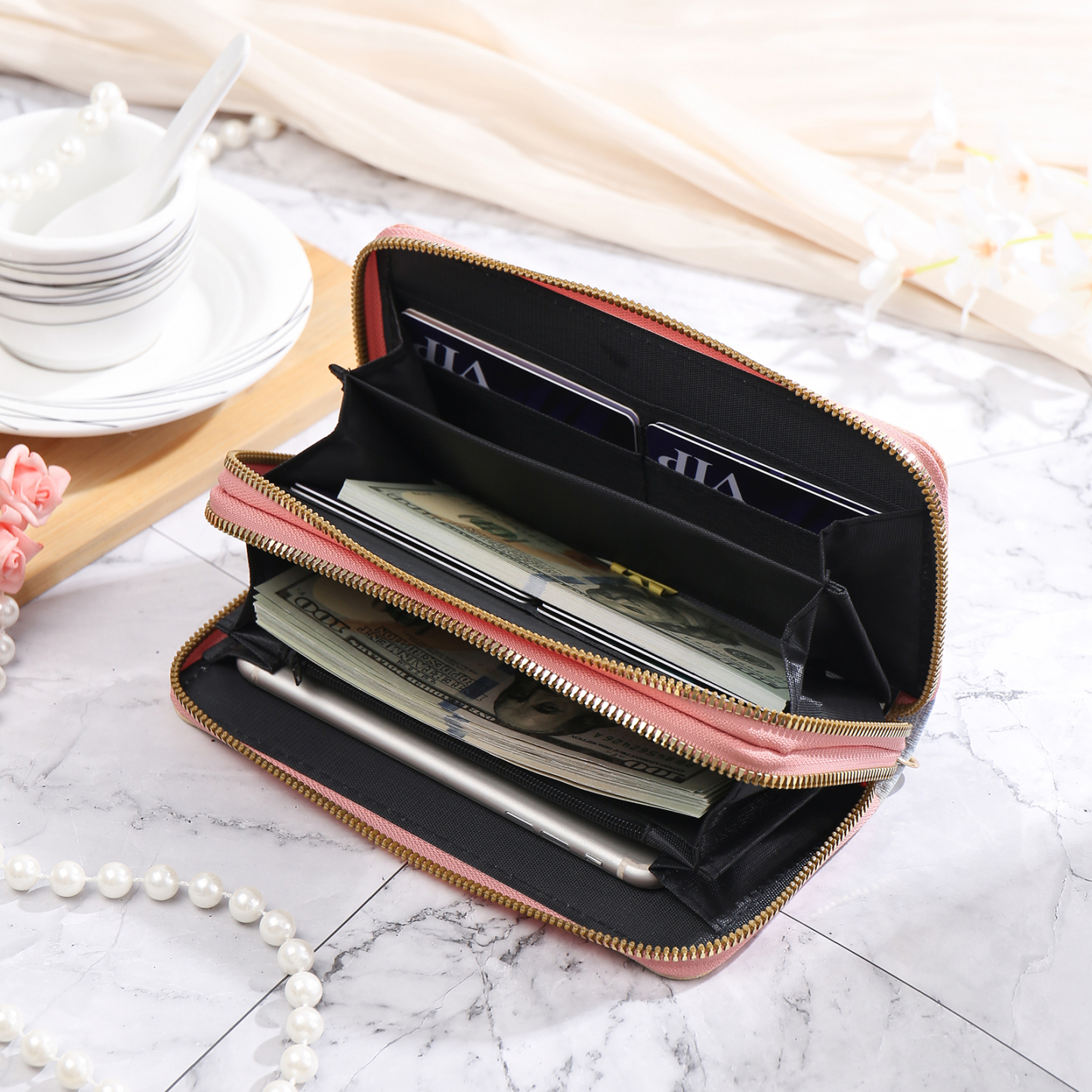 Women's Personalized Photo PU Leather Rainbow Long Zipper Wallet for Her | Jessemade