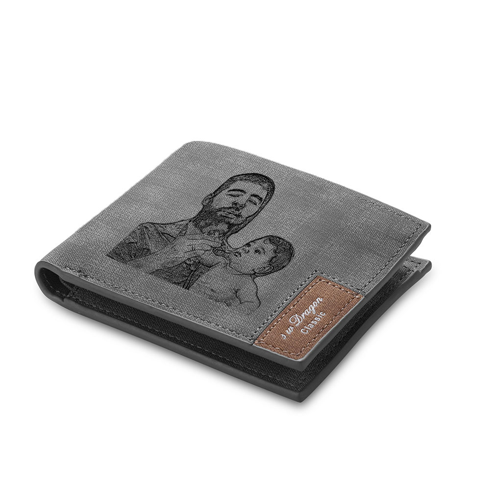 Personalized Leather Wallet Engraved Photo Short Purse Custom Folding Wallet Gifts For Grandpa