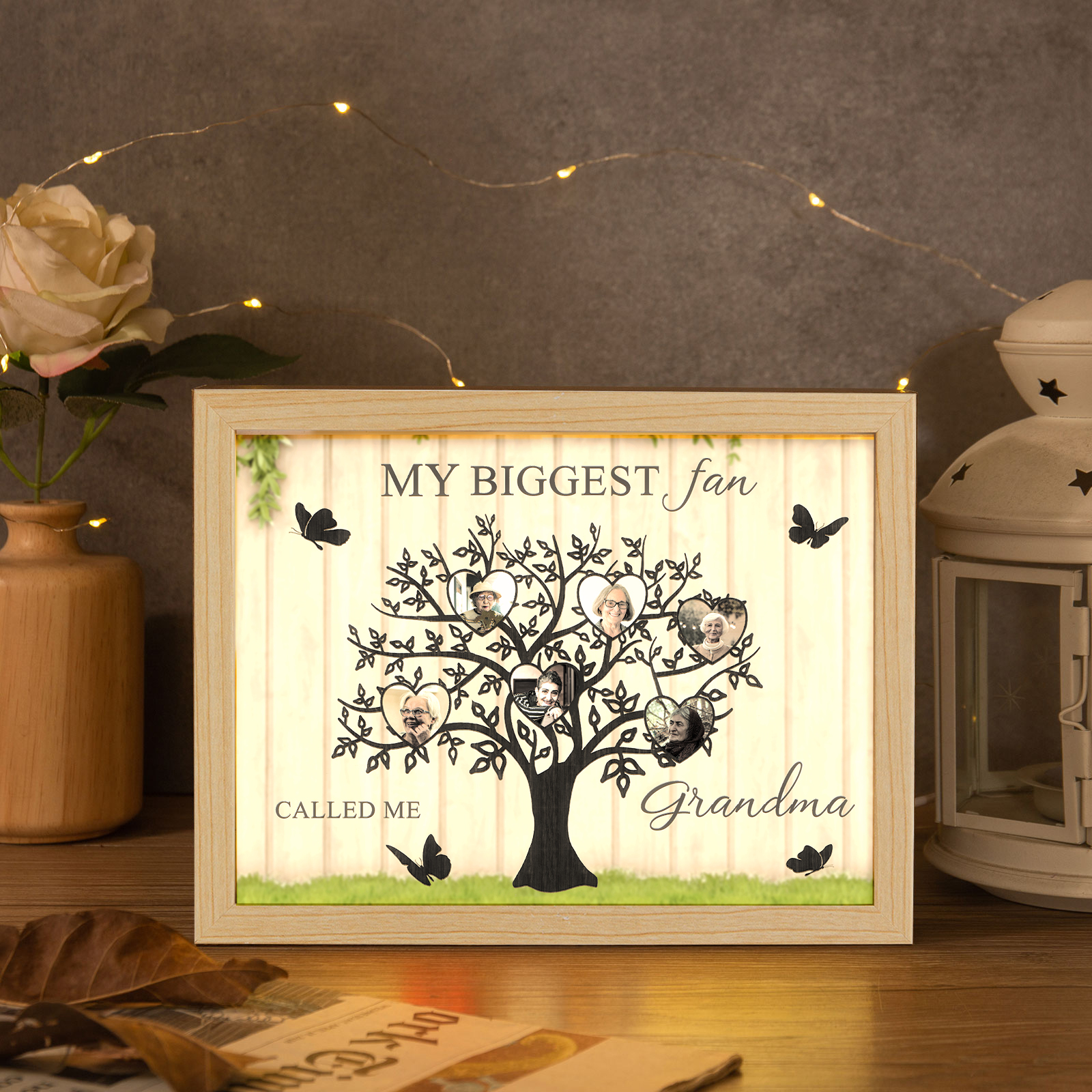 6 Photos-Personalized Family Color Or Black And White Frame Custom 6 Photos And Text LED Night Light