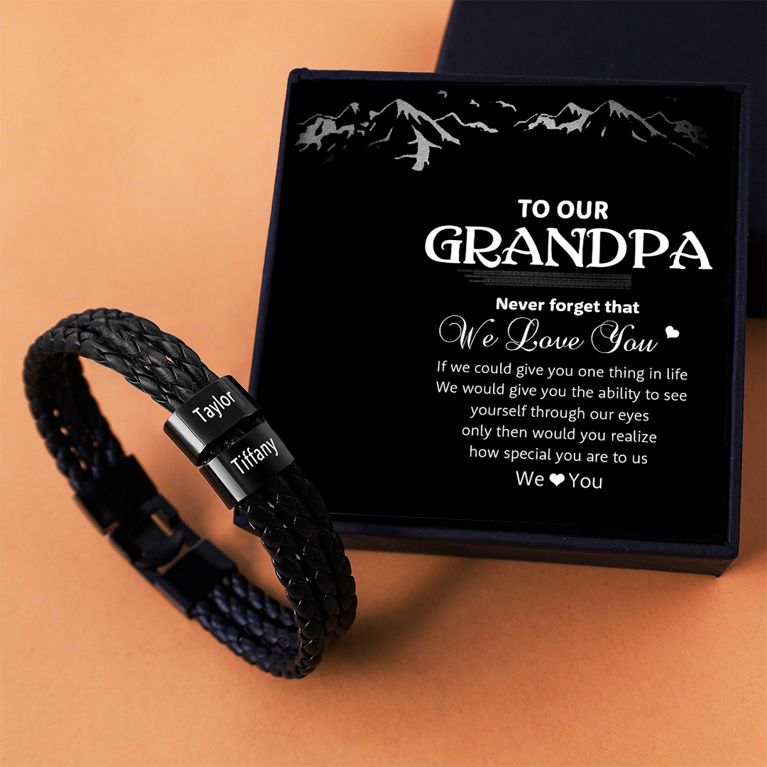 Personalized Braided Leather Bracelet Engraved 2 Names Men's Bracelet Gifts For Him