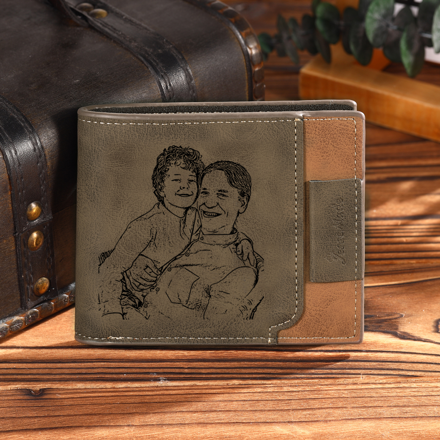 5 Names - Personalized Photo Custom Leather Men's Folding Wallet as a Father's Day Gift for Dad