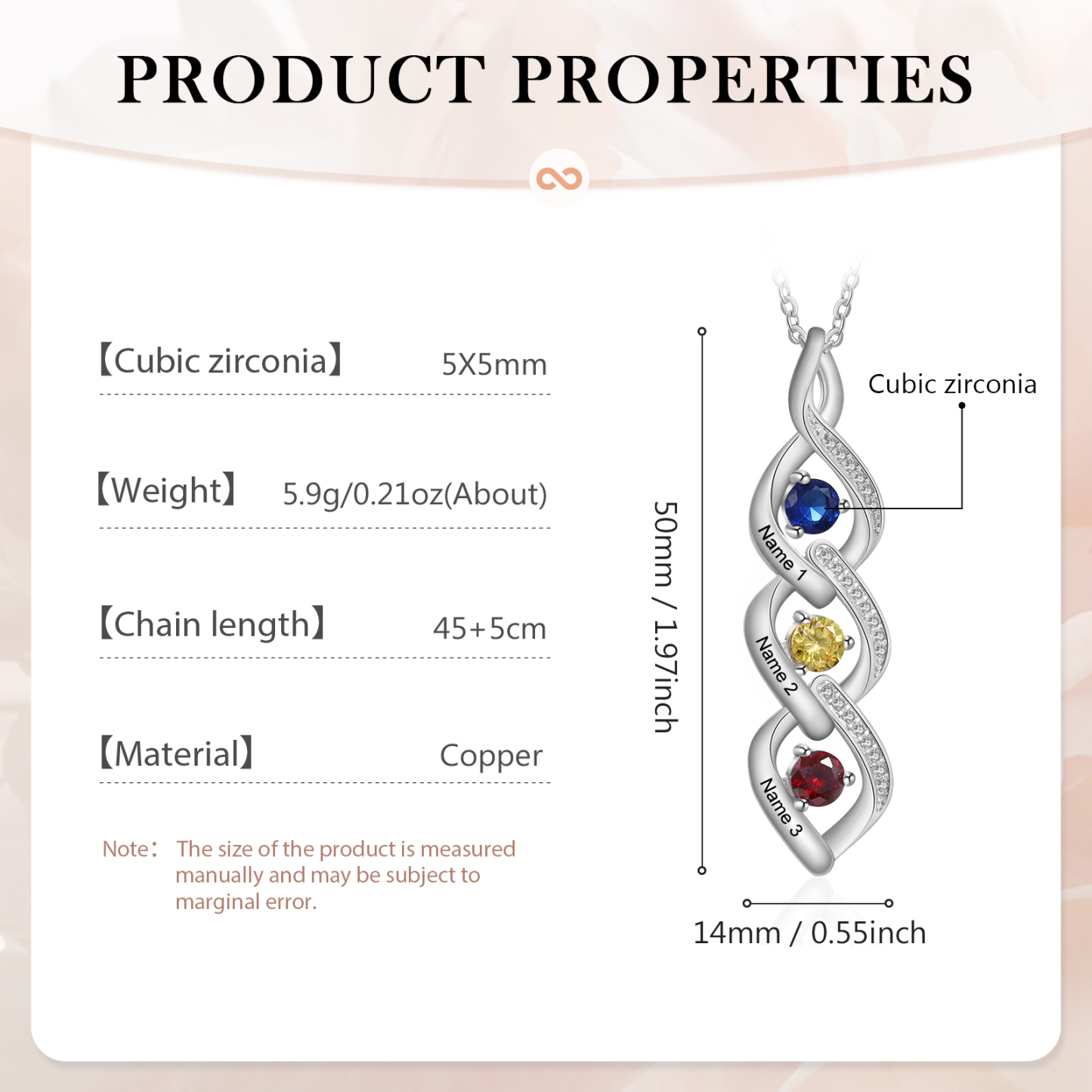 Personalized Hearts Necklace Custom 3 Names & 3 Birthstones Necklace Gifts for Her | Jessemade