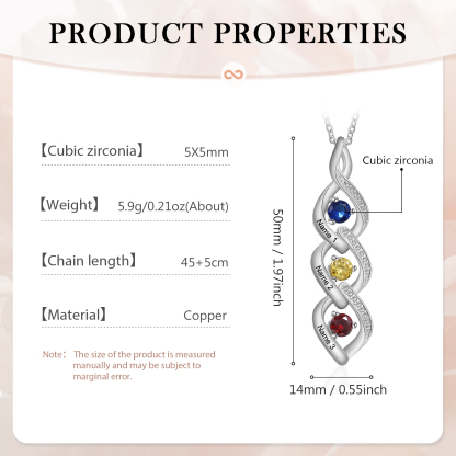 Personalized Hearts Necklace Custom 3 Names & 3 Birthstones Necklace Gifts for Her | Jessemade