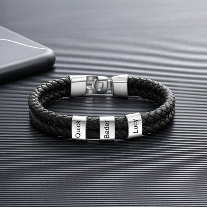 3 Names Personalized Braided Leather Bracelet Engraving Men's Bracelet Gift for Dad