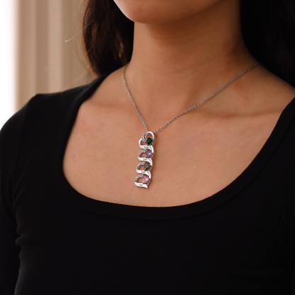 4 Names-Personalized Hearts Necklace Custom Birthstone Necklace Engraved Names Special Gifts for Her