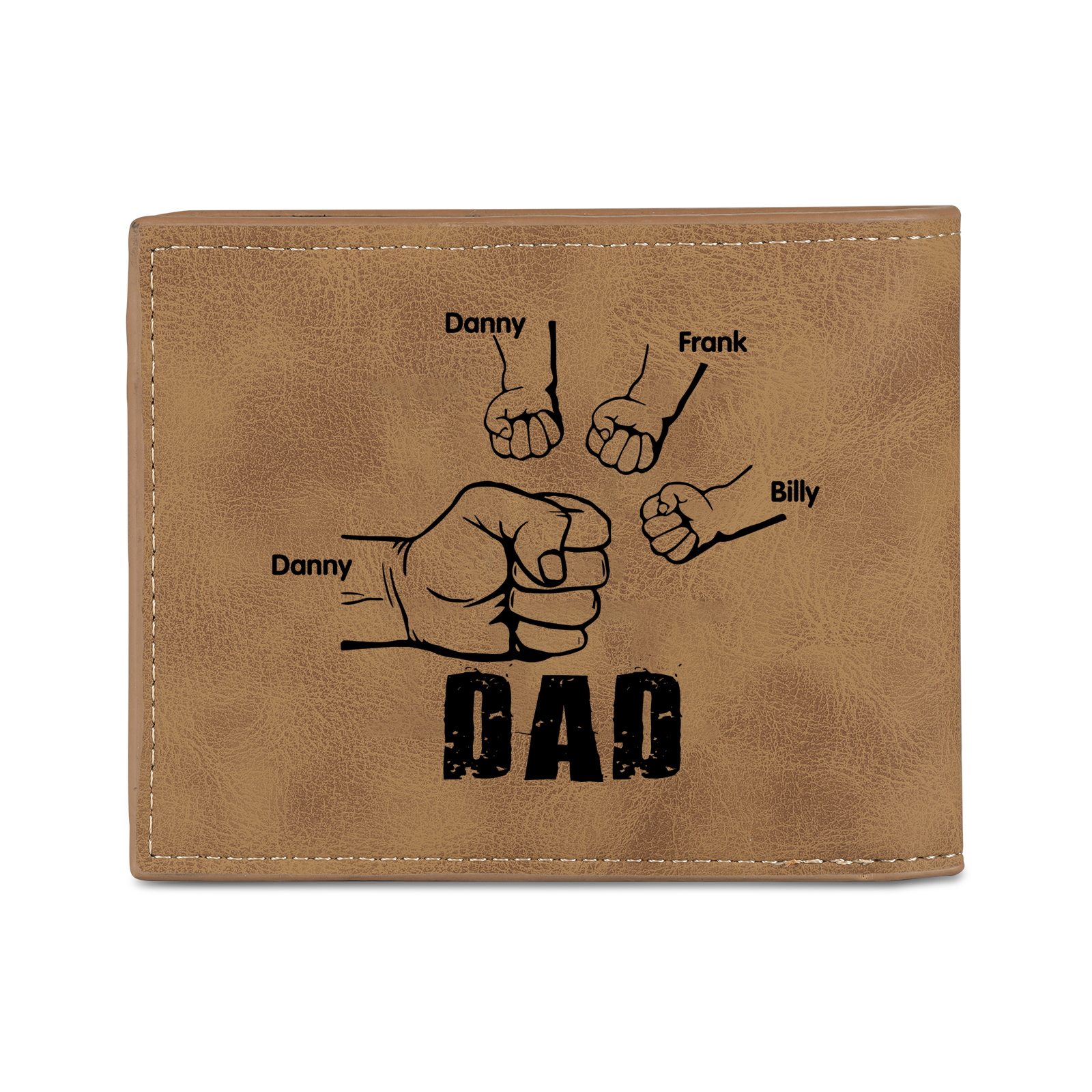 4 Names - Personalized Photo Custom Leather Men's Folding Wallet as a Father's Day Gift for Dad