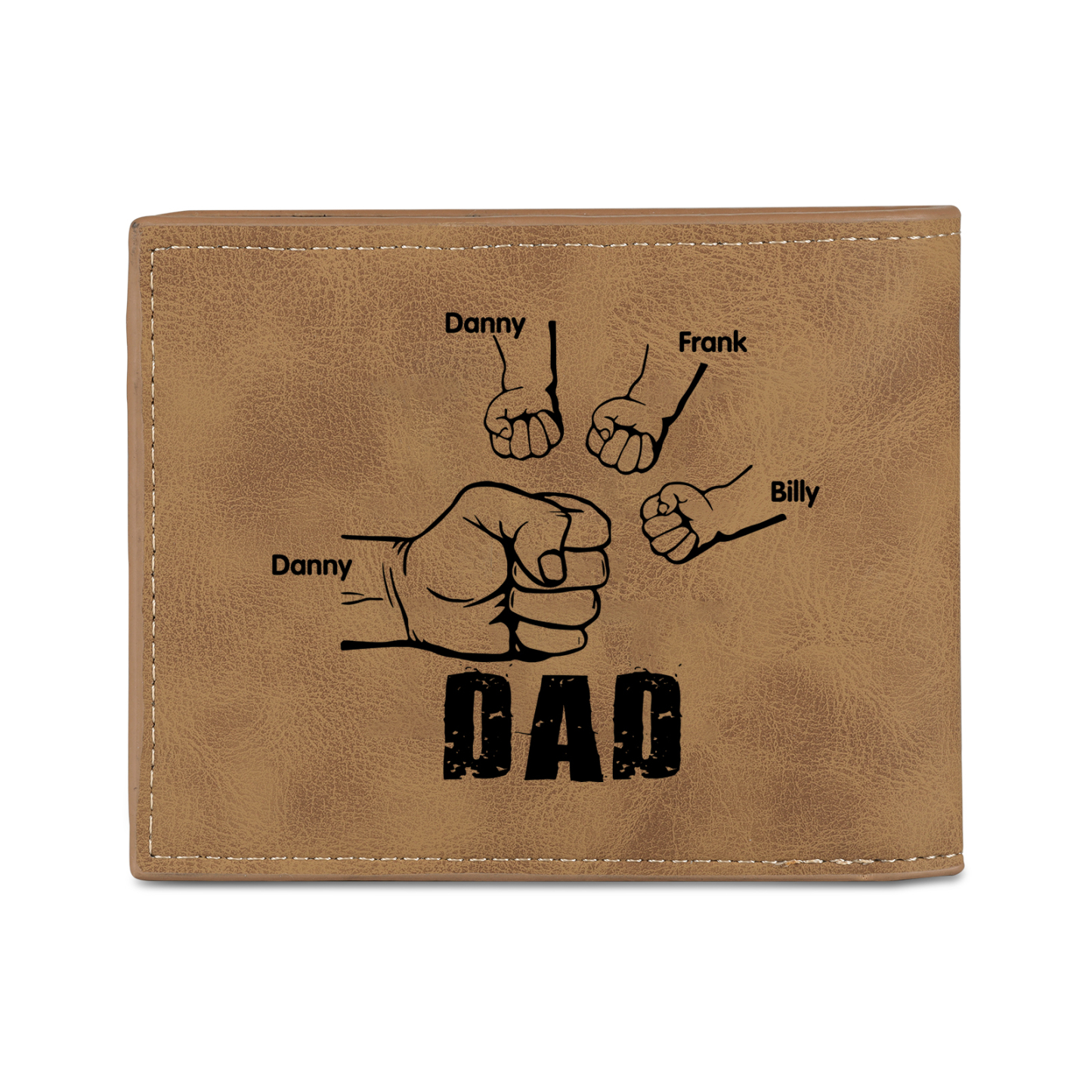 4 Names - Personalized Photo Custom Leather Men's Folding Wallet as a Father's Day Gift for Dad