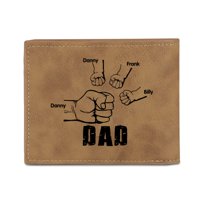 4 Names - Personalized Photo Custom Leather Men's Folding Wallet as a Father's Day Gift for Dad