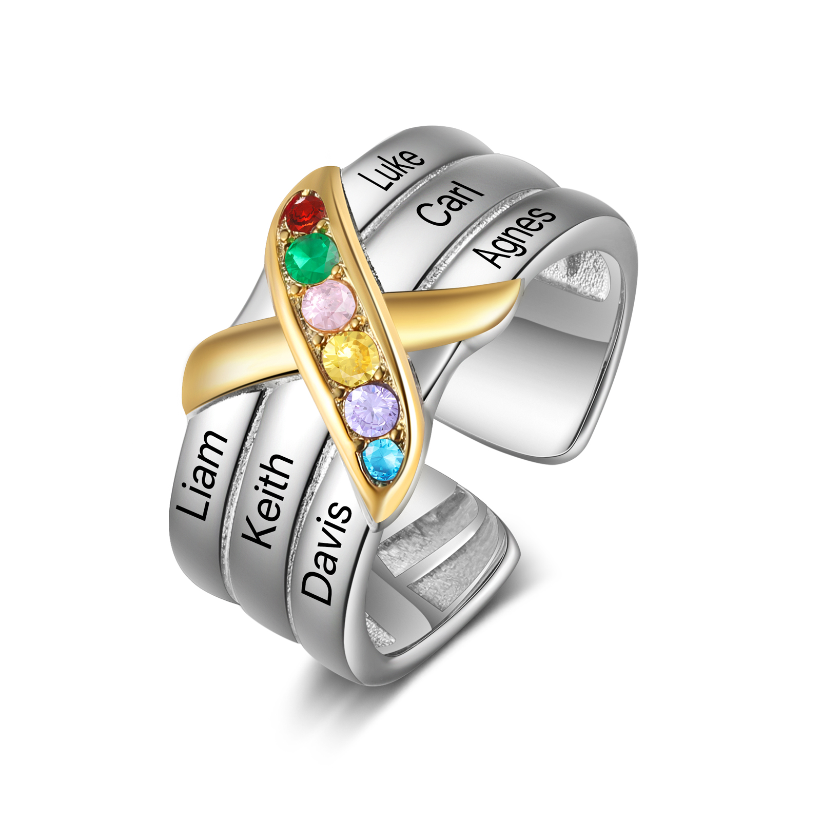 6 Birthstones - Personalized 6 Birthstones & 6 Names Beautiful Ring, a Customized Gift for Her