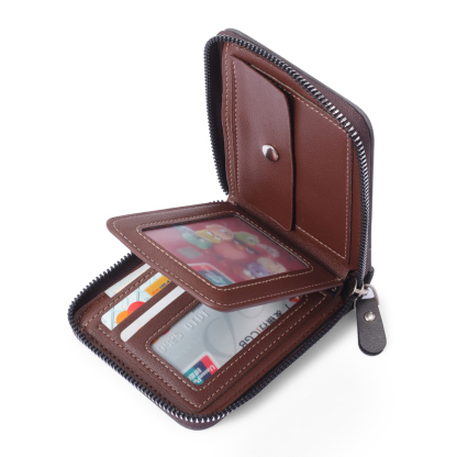 Photo Personalized Leather Zipper Men's Wallet Custom Text Fold Wallet for Dad