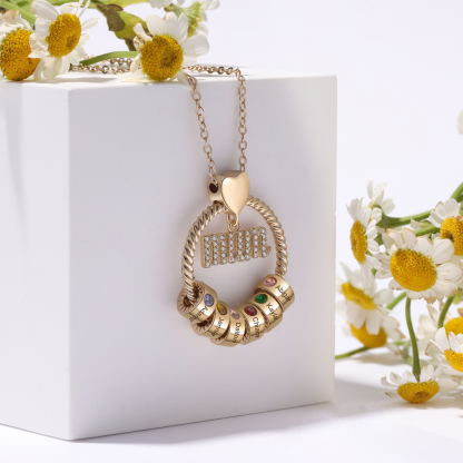 Personalized Circle Necklace With 6 Birthstones Pendant Engraved Names Gift For Mum