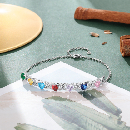 Personalized Heart Bracelet Customized With 7 Names and 7 Birthstones Family Bracelet Gift for Grandma | Jessmade