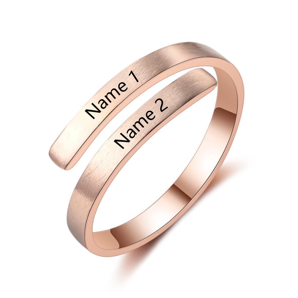 Personalized Name Rings Engraved 2 Names Adjustable Ring Gift for Her