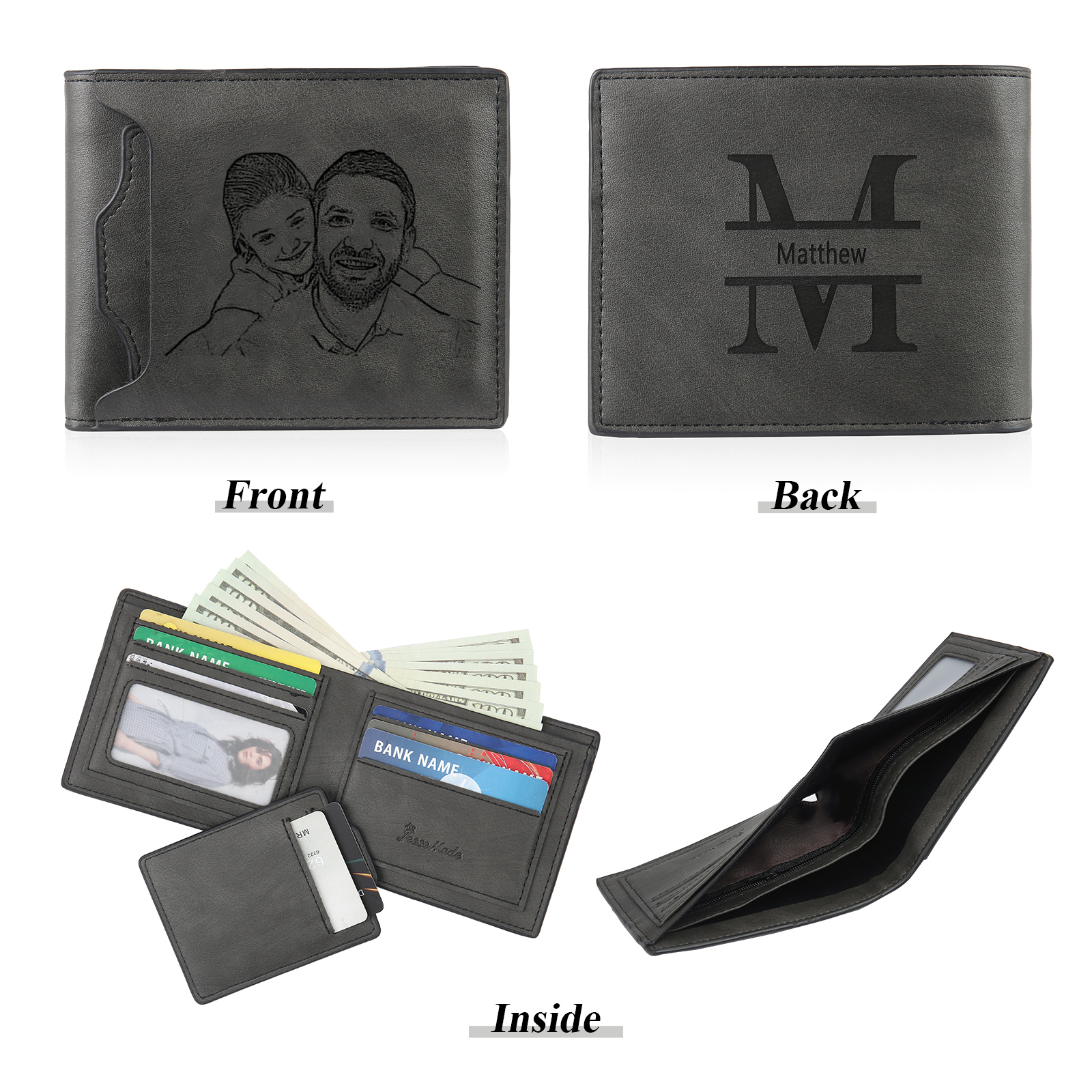 Personalized Leather Wallet Gift Box Set Keychain With Customizable Photo Wallet Customizable Name Letter Gift For Him
