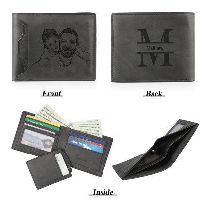Personalized Leather Wallet Gift Box Set with Keychain Customizable Photo,Text ,Name and Letter Wallet Gift for Him