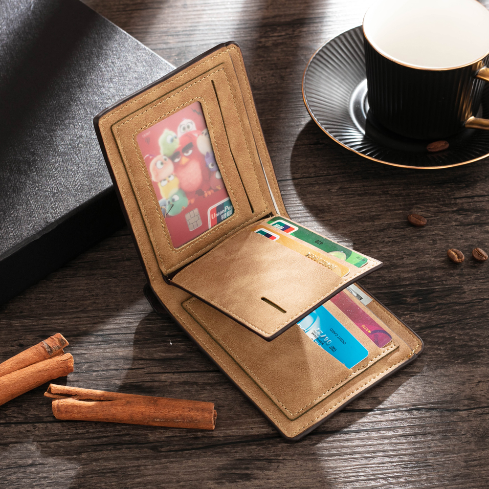 Brown Personalized Leather Wallet Engraved Photo Short Purse Folding Wallet Gifts For Men