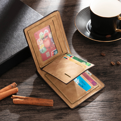 Brown Personalized Leather Wallet Engraved Photo Short Purse Folding Wallet Gifts For Men