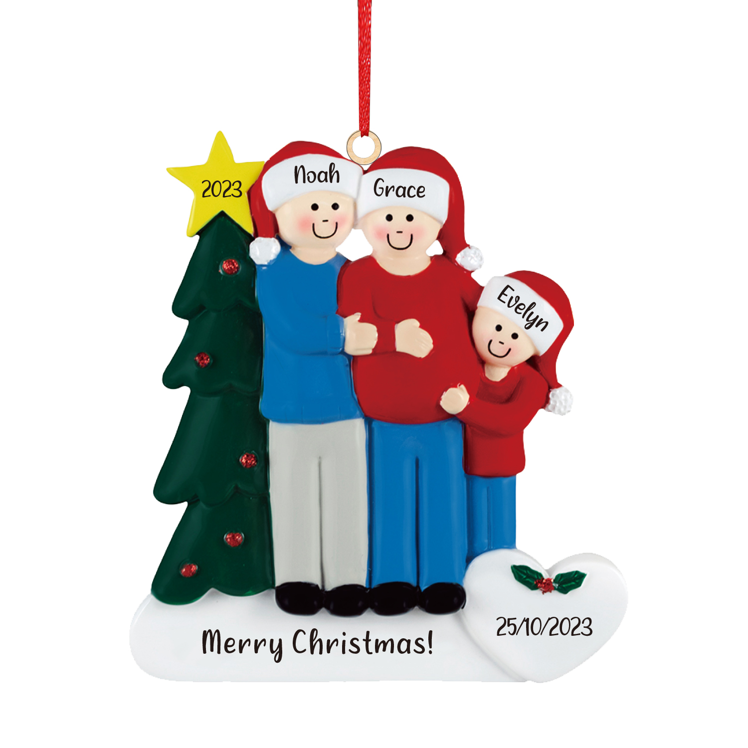 3 Names-Personalized Family Wooden Christmas Xmas Tree Decoration Ornament-Custom 3 Names And Dates Hanging Ornament Gifts For Family