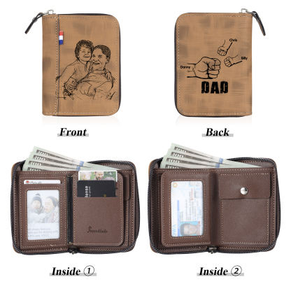 3 Names - Personalized Photo Text Custom Leather Men's Wallet Custom Name Zipper Wallet for Dad