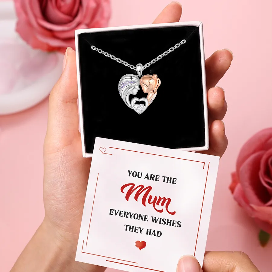 Mother and Daughter Necklace with Diamond Heart Pendant Necklace for Daughter