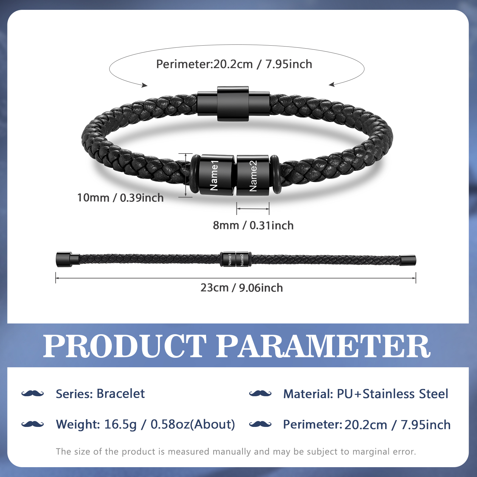 Personalized Men's Bead Bracelet with Custom 2 Names Personalized Gift for Him | Jessmade 