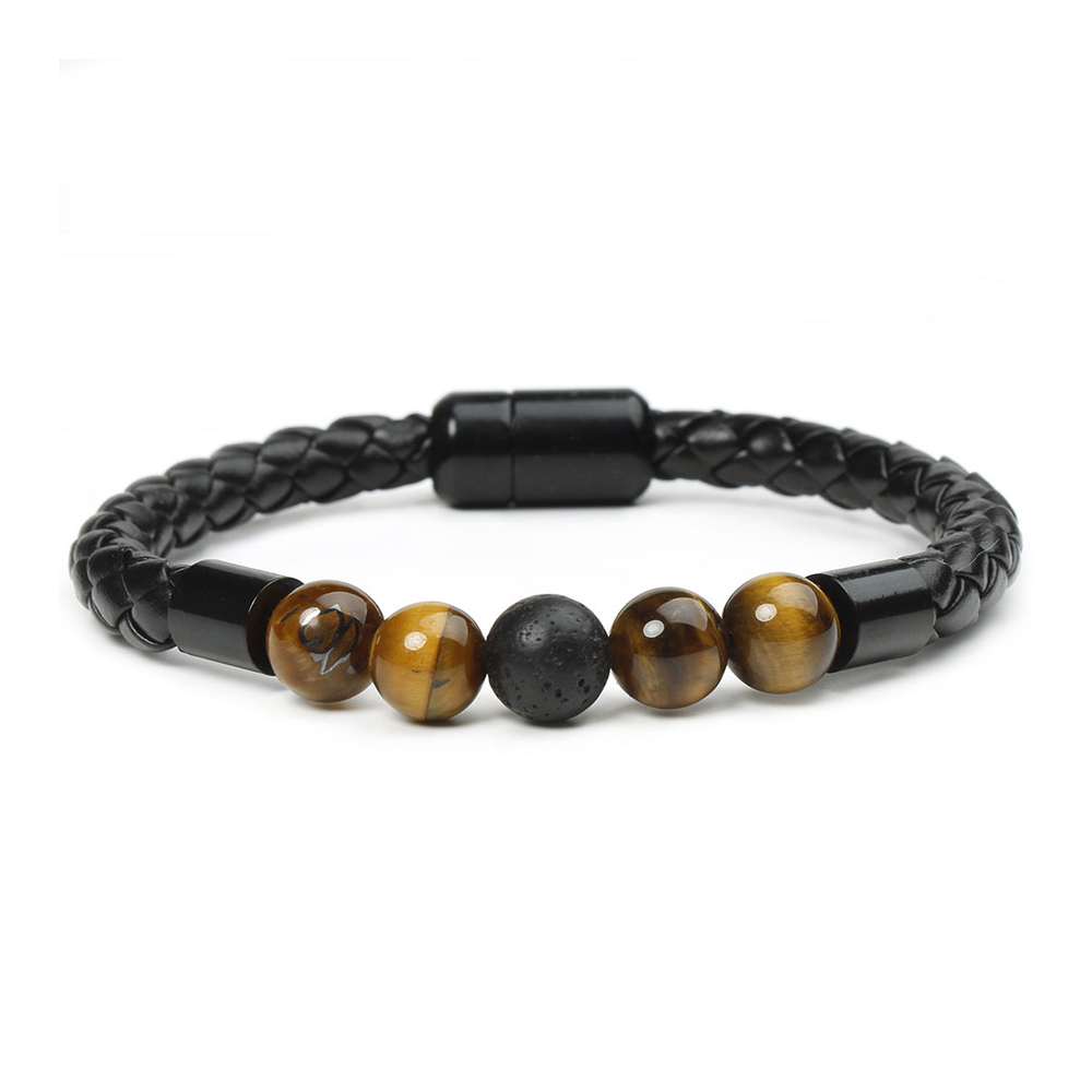 Tiger Eye Black Onyx Beaded Bracelet Men