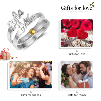 Personalized Birthstone Mother Ring Custom 2 Names Ring Gifts For Her