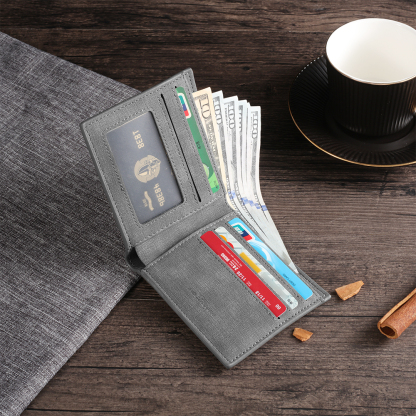 Personalized Leather Wallet Engraved Photo Short Purse Custom Folding Wallet Gifts For Grandpa