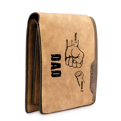 2 Names - Personalized Leather Men's Wallet Custom Photo Fist Fold Wallet With Gift Boxfor Dad