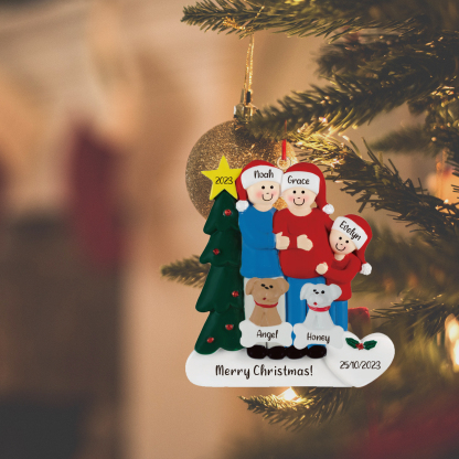 5 Names-Personalized Family Wooden Christmas Xmas Tree Decoration Ornament-Custom 5 Names And Dates Hanging Ornament Gifts For Family