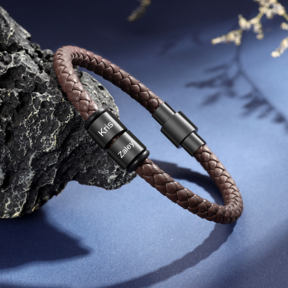 Personalized Men's Bead Bracelet with Custom 2 Names Personalized Gift for Him | Jessmade 