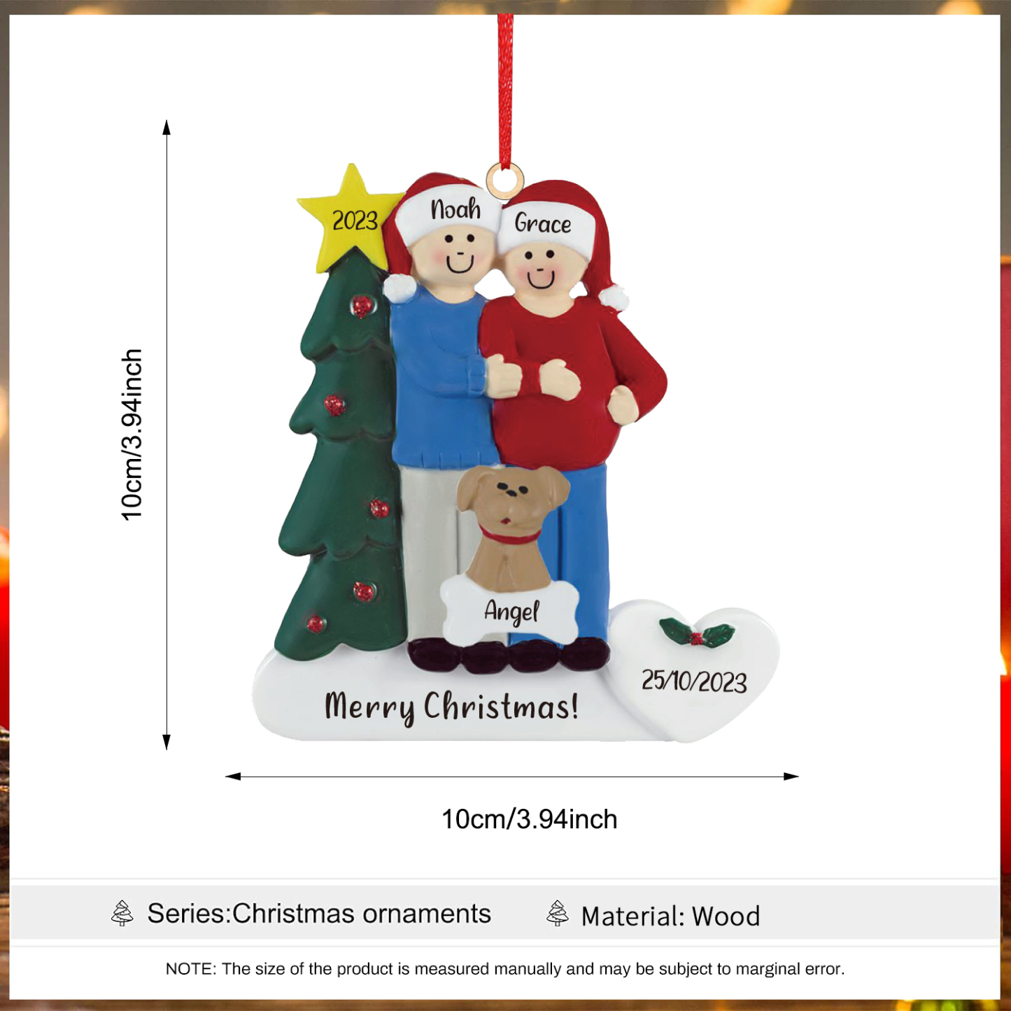 3 Names-Personalized Family Wooden Christmas Xmas Tree Decoration Ornament-Custom 3 Names And Dates Hanging Ornament Gifts For Family