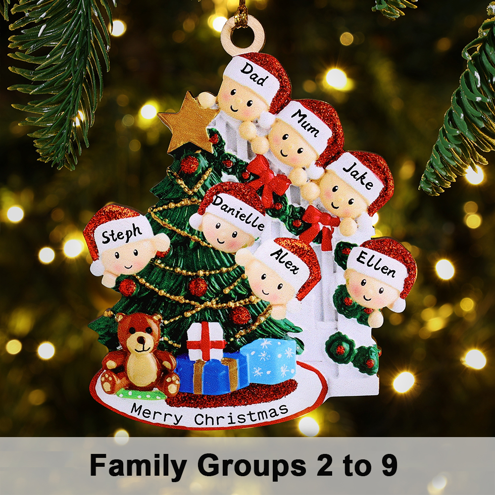 5 Names-Family Christmas Wooden Ornament Custom 5 Names Hanging Ornament Gifts For Family-Peeking Family