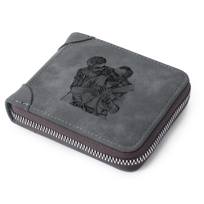 Photo Personalized Leather Zipper Men's Wallet Custom Text Fold Wallet for Dad