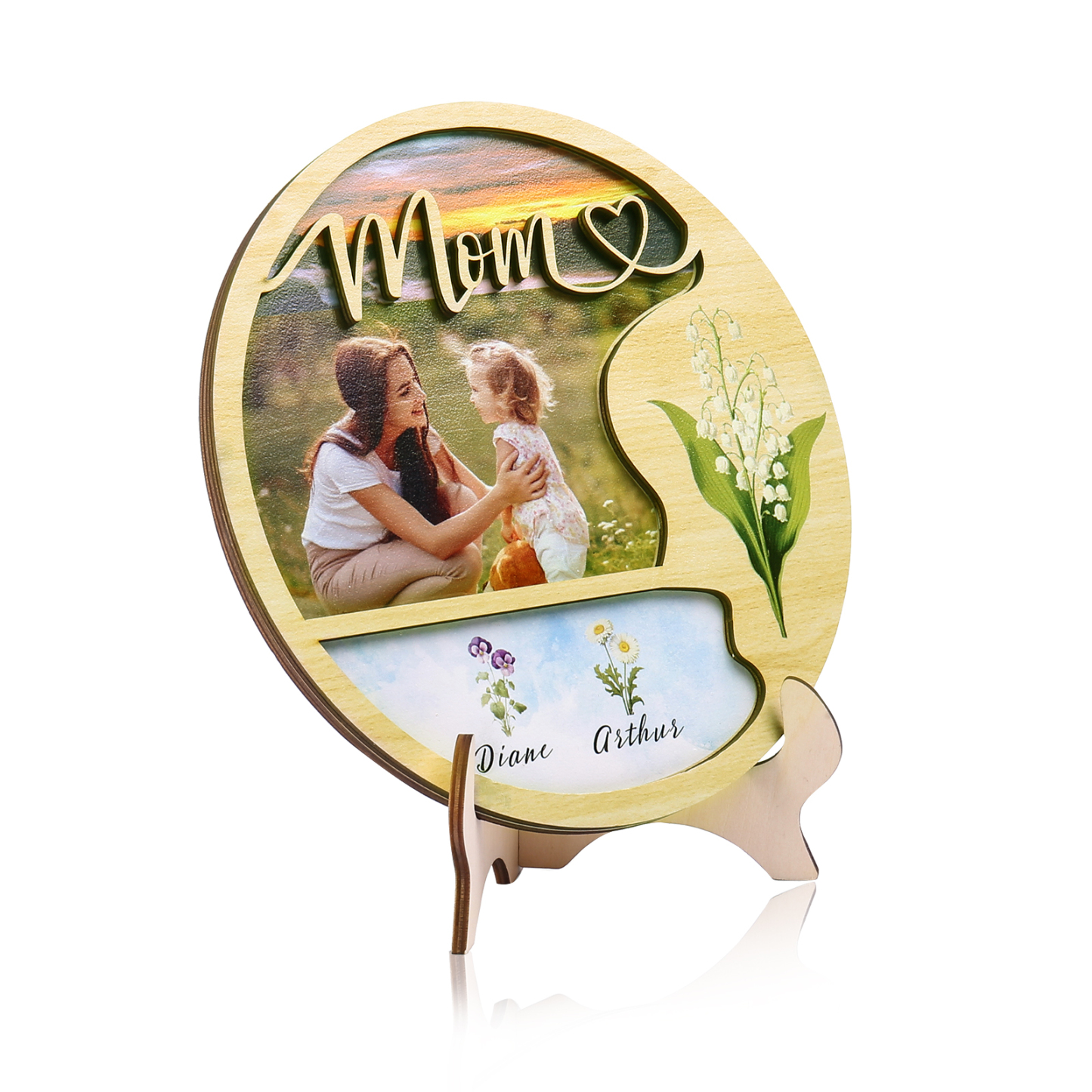 2 Names - Customized Photo Birth Flower Wooden Ornament Decoration for Mom