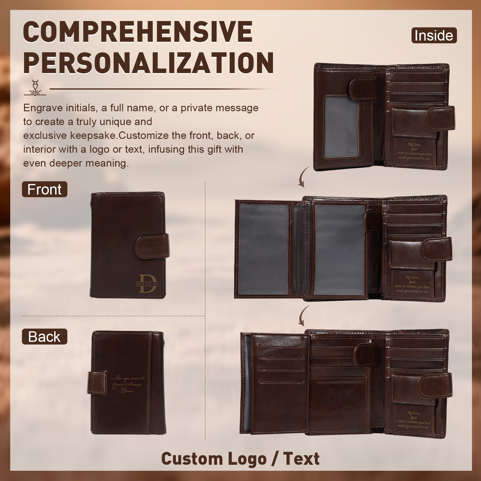 Personalized Leather RFID Blocking Bifold Wallet for Men with Snap Closure