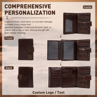 Personalized Leather RFID Blocking Bifold Wallet for Men with Snap Closure