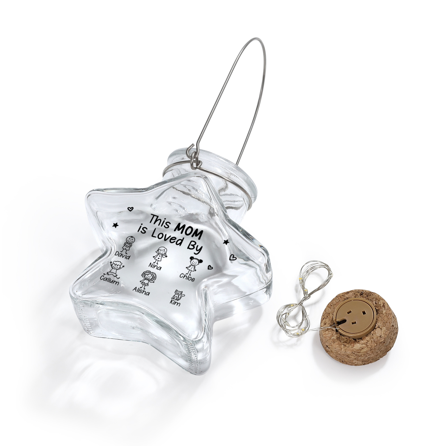 Personalized Star Glass Fairy LED Light Jar for Mom