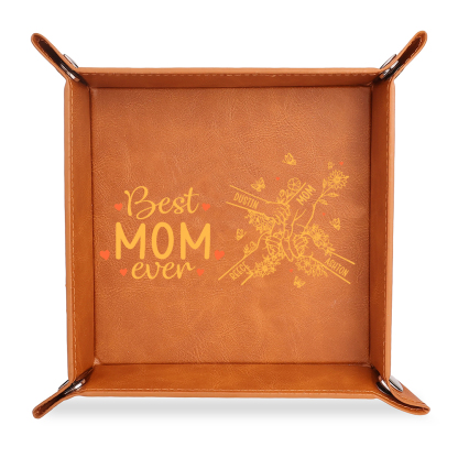 Personalized leather tray custom with 2–7 names, best mom ever, gift for mom