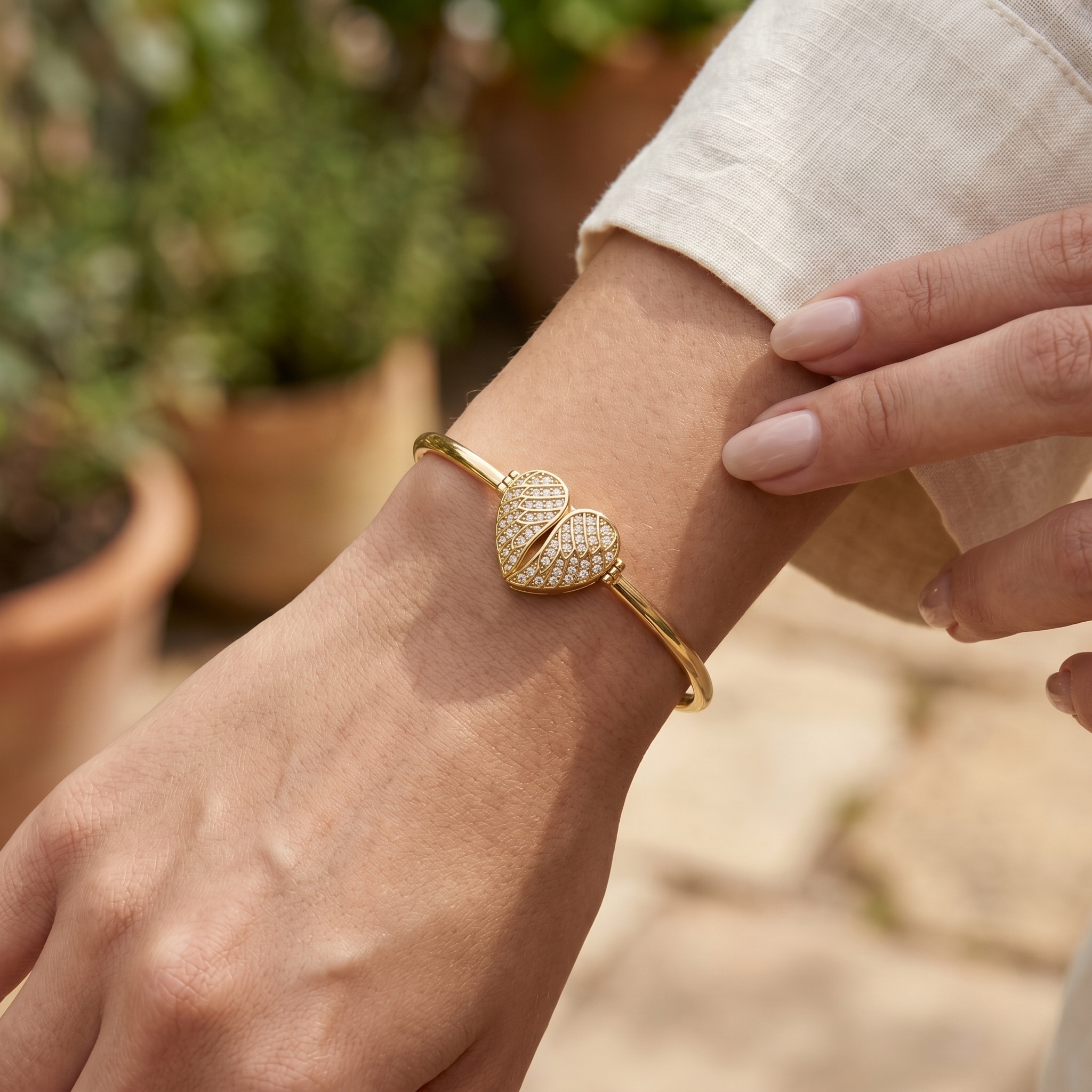 Personalized Angel Wing Heart Photo Cuff Bracelet