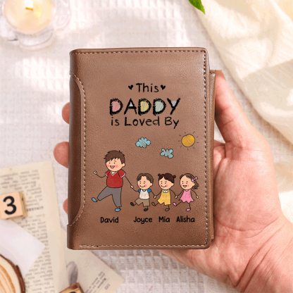 Personalized Leather Wallet For Dad Grandpa Custom With 1–8 Names And Child Figures
