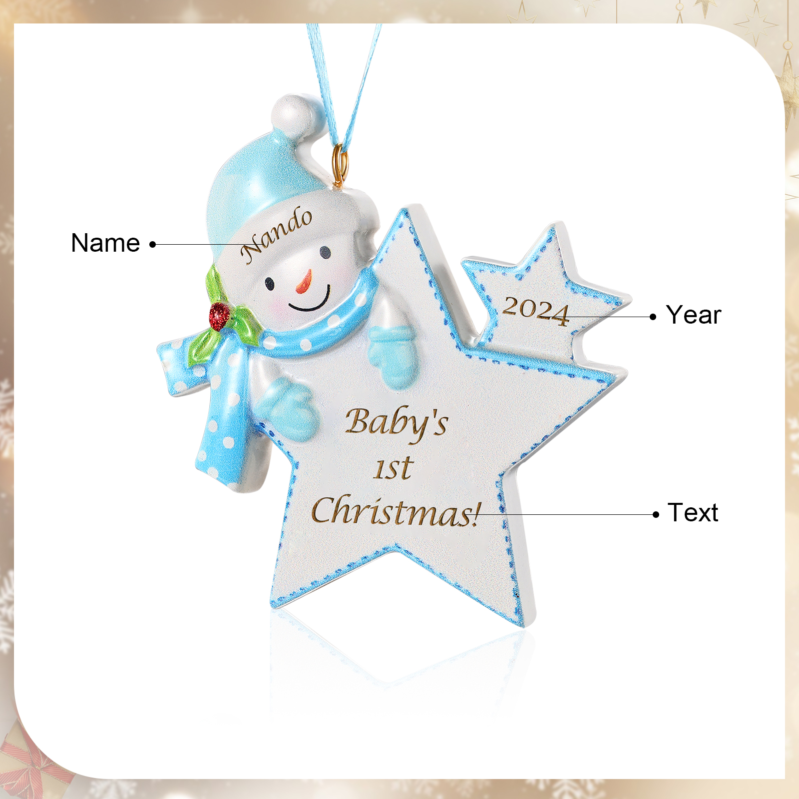 Custom Baby's First Christmas Snowman Star Ornament