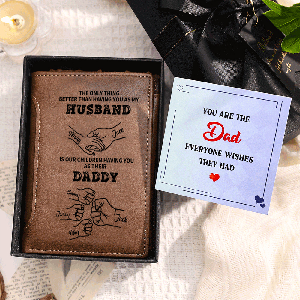 Personalized Brown Leather Dad Wallet – Fist Bump