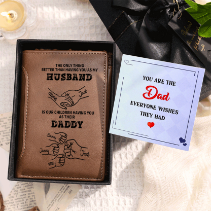 Personalized Brown Leather Dad Wallet – Fist Bump