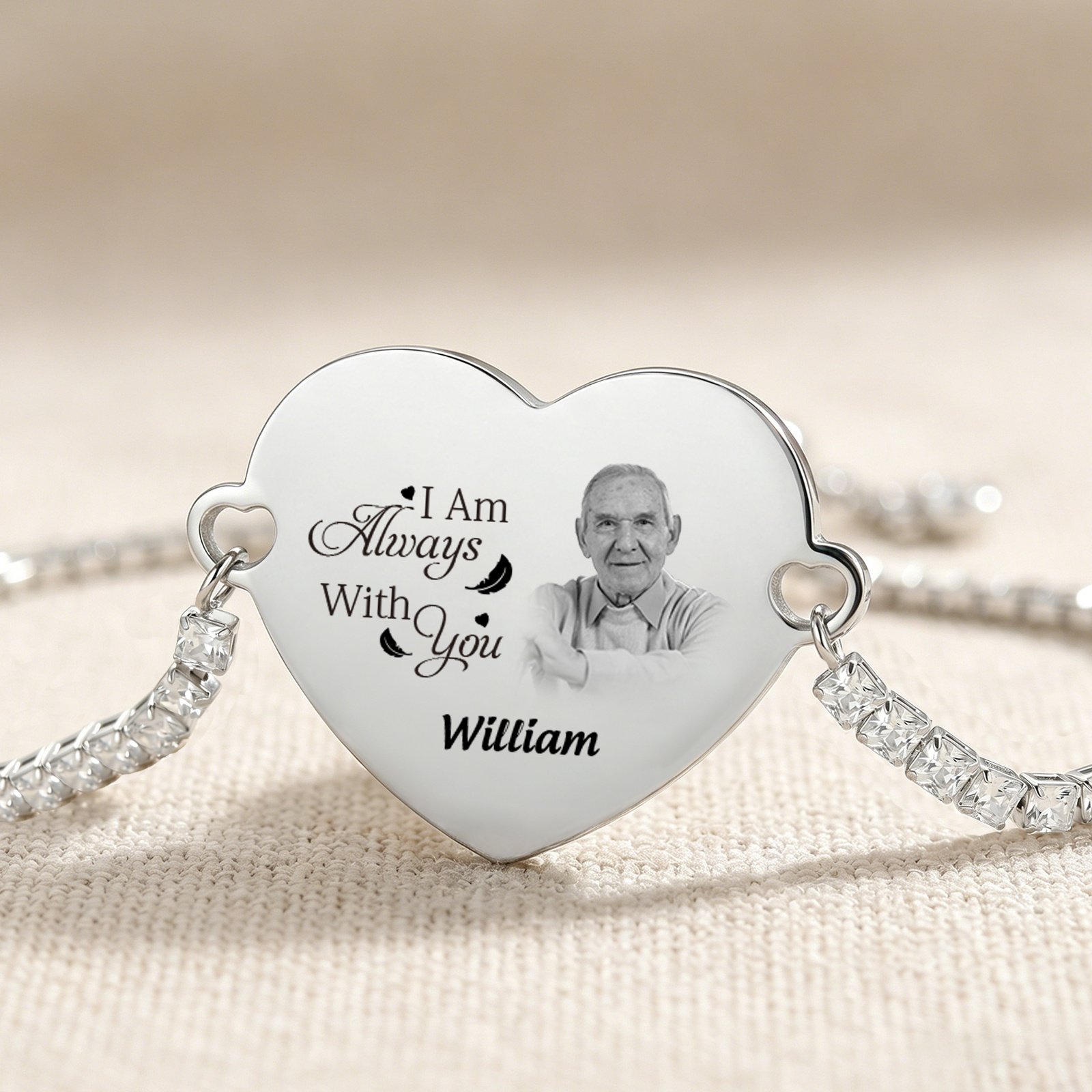 Personalized Memorial Photo Heart Slider Bracelet for Women Tennis Chain Bracelet