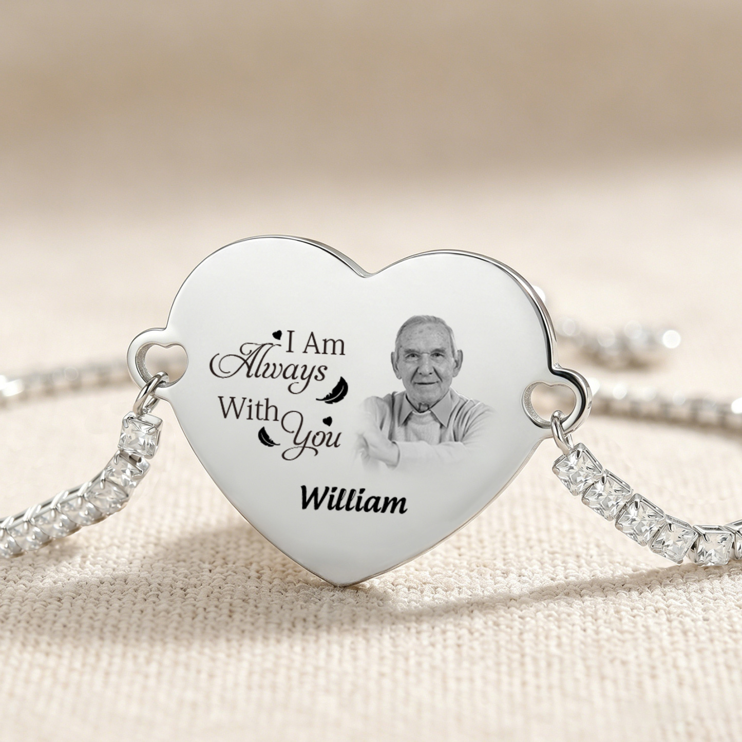 Personalized Memorial Photo Heart Slider Bracelet for Women Tennis Chain Bracelet