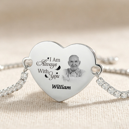 Personalized Memorial Photo Heart Slider Bracelet for Women Tennis Chain Bracelet